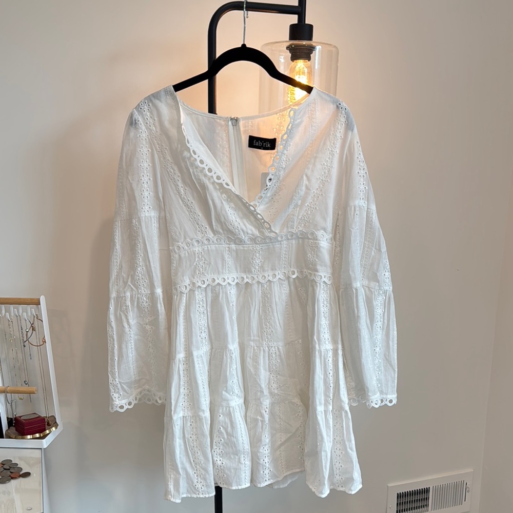 Fab’rik White Ruffled Eyelet Dress